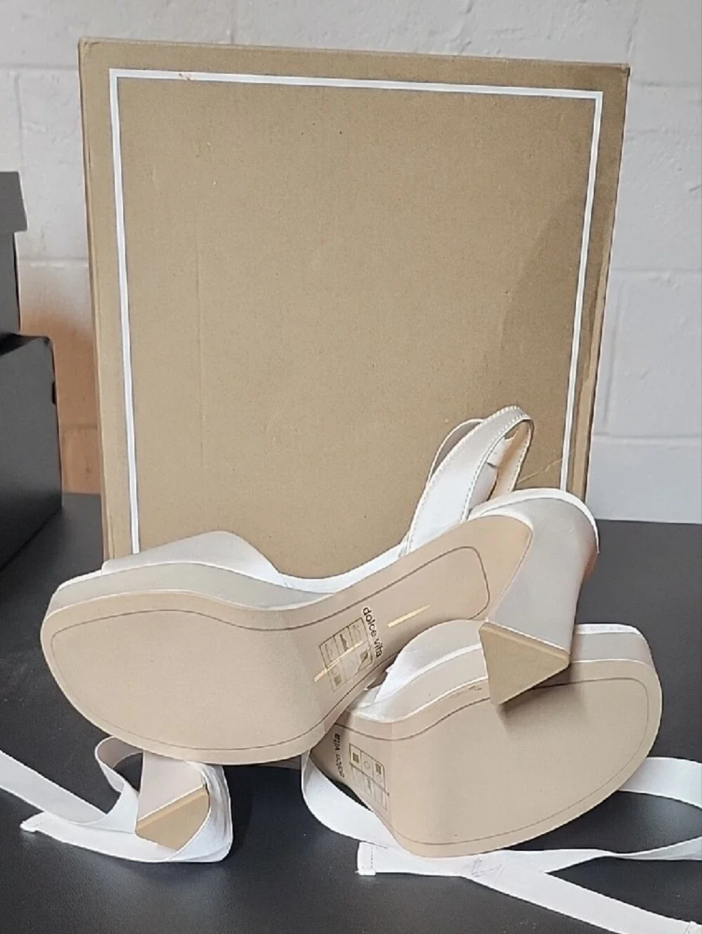 Dolce Vita Jaemy True White Satin Platform Ankle-Tie Sandals